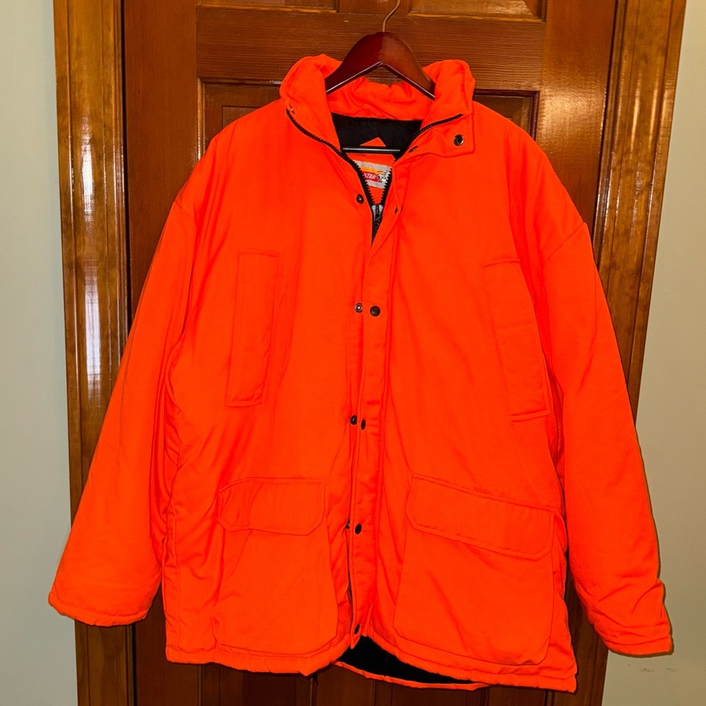 Vintage Winchester Mens Hunting Jacket Blaze Orange Hooded Parka Black Line 2XL